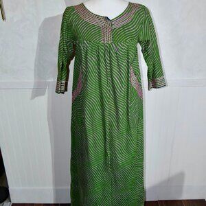 Green & Pink Leheriya Print Cotton Maxi Dress - Women's Size Small